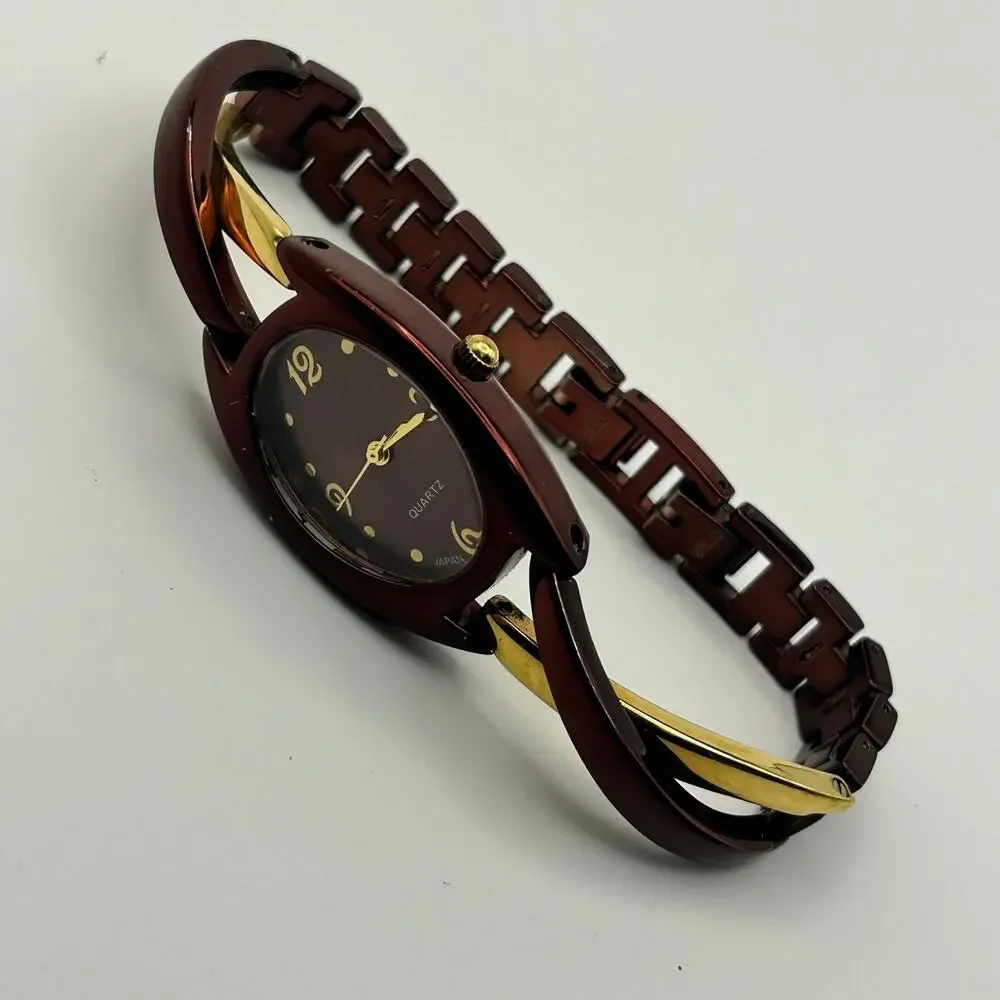 Women’s Gold & Metallic Brown Watch Working New Battery